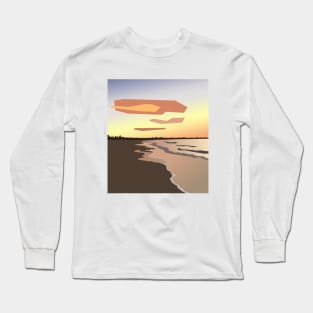 Side view of cartoon sunset and sandy seashore. Long Sleeve T-Shirt